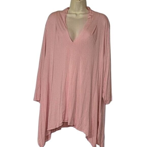 SPENSE 3X Pink V Neck Tunic Top Long Sleeve Asymmetric Hem Casual Blouse Comfort - Picture 1 of 7